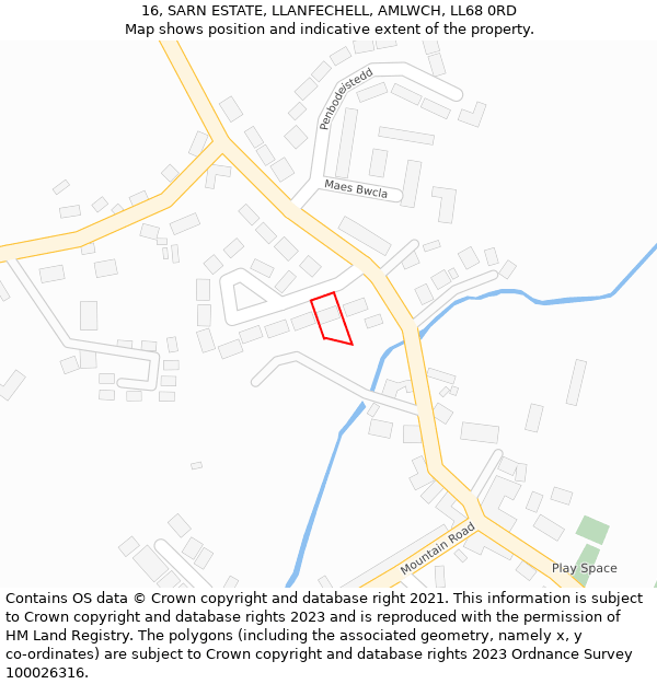 16, SARN ESTATE, LLANFECHELL, AMLWCH, LL68 0RD: Location map and indicative extent of plot