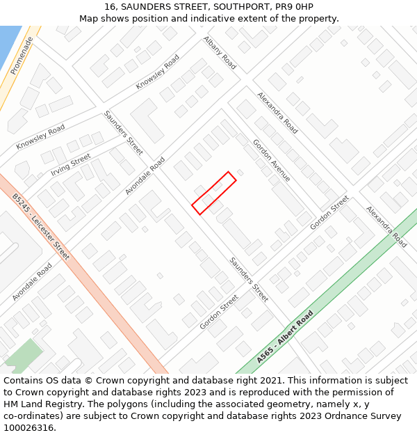 16, SAUNDERS STREET, SOUTHPORT, PR9 0HP: Location map and indicative extent of plot