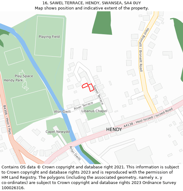 16, SAWEL TERRACE, HENDY, SWANSEA, SA4 0UY: Location map and indicative extent of plot