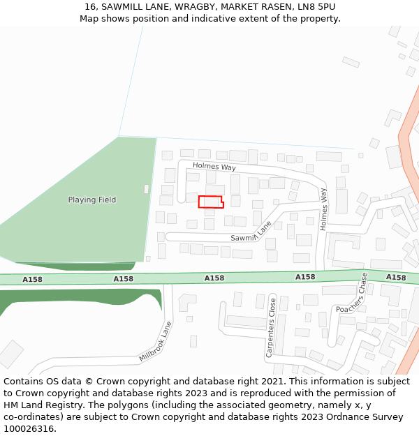 16, SAWMILL LANE, WRAGBY, MARKET RASEN, LN8 5PU: Location map and indicative extent of plot