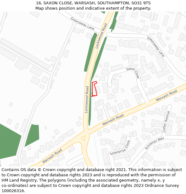 16, SAXON CLOSE, WARSASH, SOUTHAMPTON, SO31 9TS: Location map and indicative extent of plot