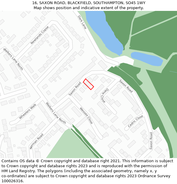 16, SAXON ROAD, BLACKFIELD, SOUTHAMPTON, SO45 1WY: Location map and indicative extent of plot