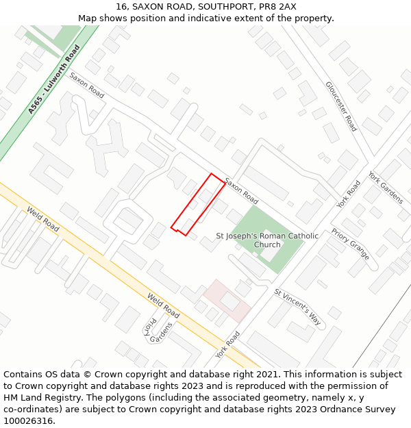 16, SAXON ROAD, SOUTHPORT, PR8 2AX: Location map and indicative extent of plot