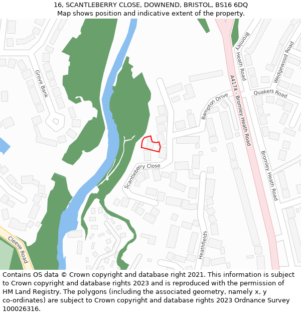 16, SCANTLEBERRY CLOSE, DOWNEND, BRISTOL, BS16 6DQ: Location map and indicative extent of plot