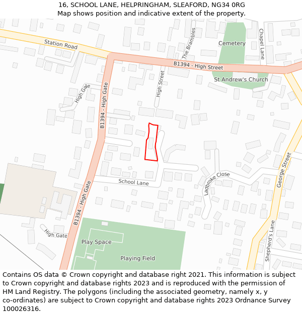 16, SCHOOL LANE, HELPRINGHAM, SLEAFORD, NG34 0RG: Location map and indicative extent of plot