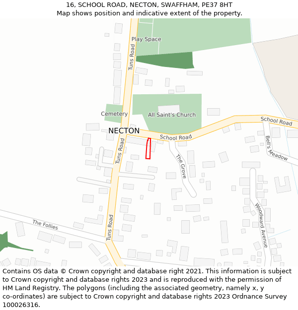 16, SCHOOL ROAD, NECTON, SWAFFHAM, PE37 8HT: Location map and indicative extent of plot