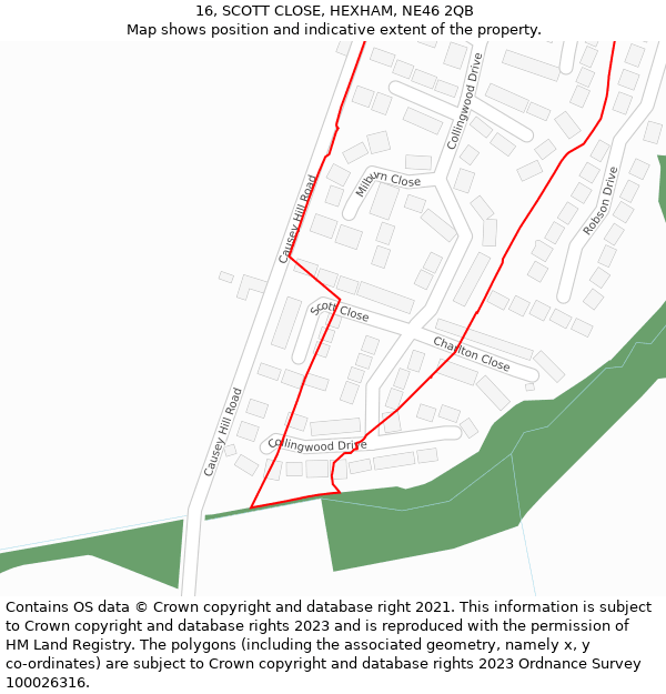 16, SCOTT CLOSE, HEXHAM, NE46 2QB: Location map and indicative extent of plot
