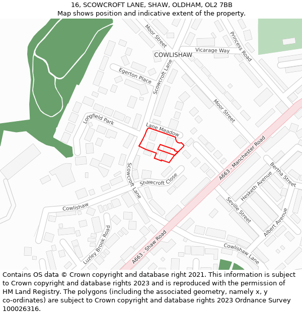 16, SCOWCROFT LANE, SHAW, OLDHAM, OL2 7BB: Location map and indicative extent of plot
