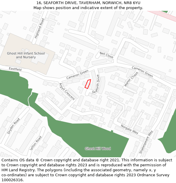 16, SEAFORTH DRIVE, TAVERHAM, NORWICH, NR8 6YU: Location map and indicative extent of plot