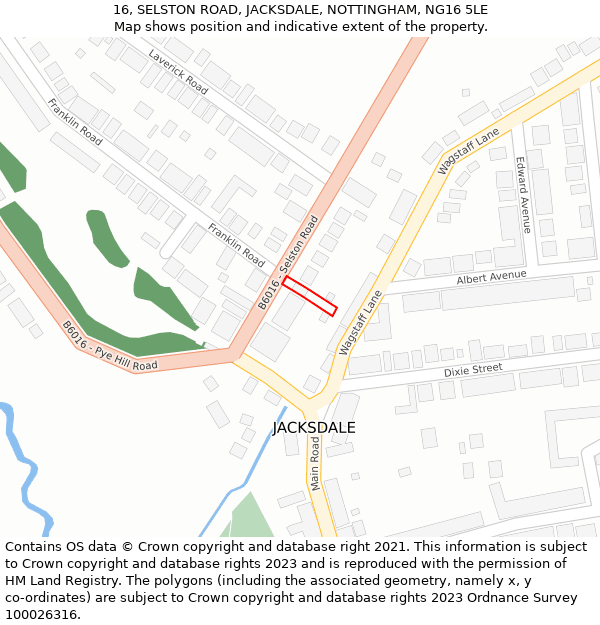16, SELSTON ROAD, JACKSDALE, NOTTINGHAM, NG16 5LE: Location map and indicative extent of plot