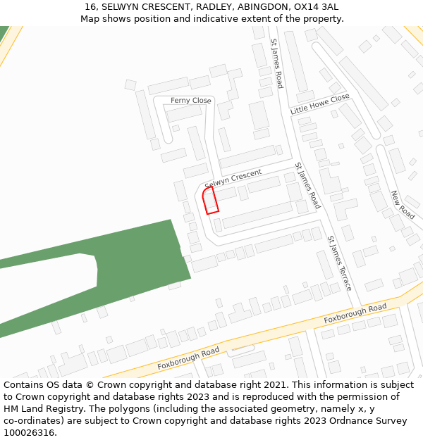 16, SELWYN CRESCENT, RADLEY, ABINGDON, OX14 3AL: Location map and indicative extent of plot