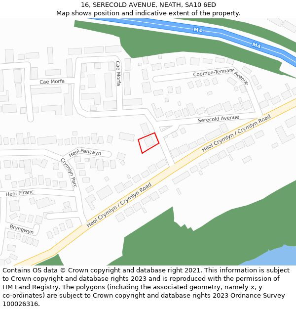 16, SERECOLD AVENUE, NEATH, SA10 6ED: Location map and indicative extent of plot