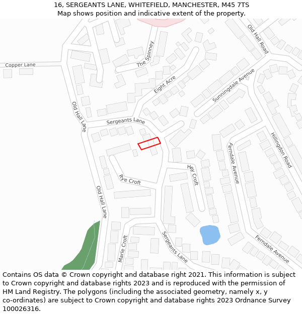 16, SERGEANTS LANE, WHITEFIELD, MANCHESTER, M45 7TS: Location map and indicative extent of plot
