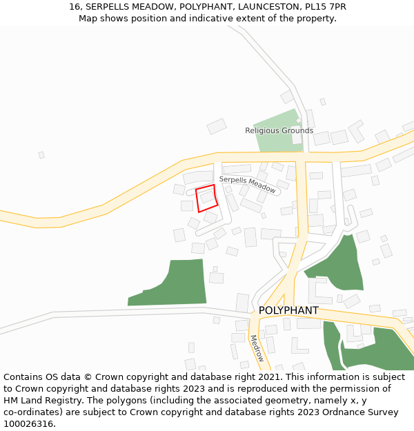 16, SERPELLS MEADOW, POLYPHANT, LAUNCESTON, PL15 7PR: Location map and indicative extent of plot