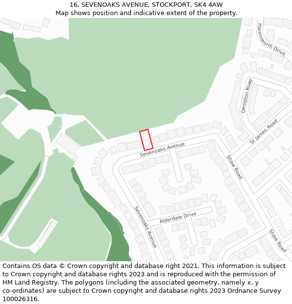 16, SEVENOAKS AVENUE, STOCKPORT, SK4 4AW: Location map and indicative extent of plot
