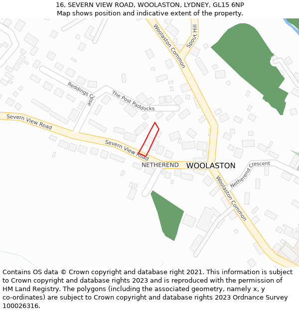 16, SEVERN VIEW ROAD, WOOLASTON, LYDNEY, GL15 6NP: Location map and indicative extent of plot