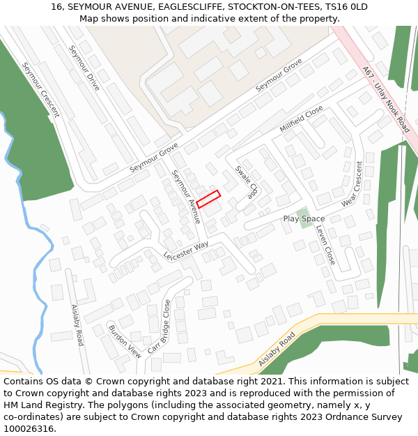 16, SEYMOUR AVENUE, EAGLESCLIFFE, STOCKTON-ON-TEES, TS16 0LD: Location map and indicative extent of plot