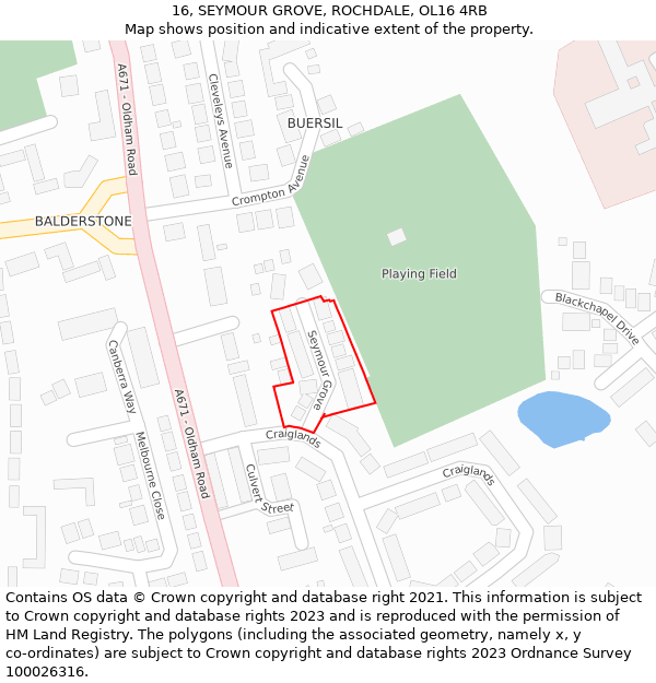 16, SEYMOUR GROVE, ROCHDALE, OL16 4RB: Location map and indicative extent of plot
