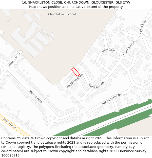 16, SHACKLETON CLOSE, CHURCHDOWN, GLOUCESTER, GL3 2TW: Location map and indicative extent of plot