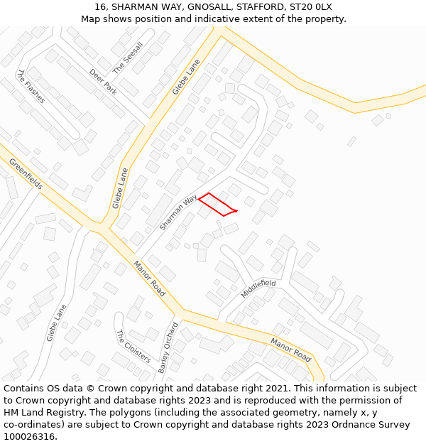 16, SHARMAN WAY, GNOSALL, STAFFORD, ST20 0LX: Location map and indicative extent of plot
