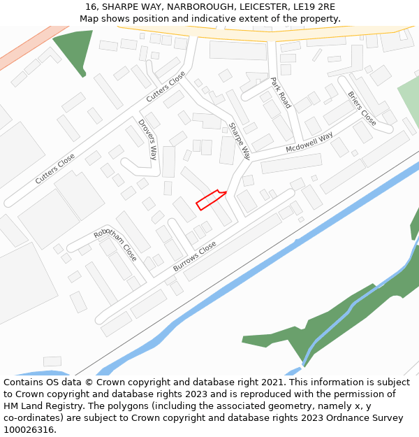 16, SHARPE WAY, NARBOROUGH, LEICESTER, LE19 2RE: Location map and indicative extent of plot