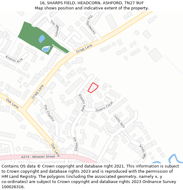 16, SHARPS FIELD, HEADCORN, ASHFORD, TN27 9UF: Location map and indicative extent of plot