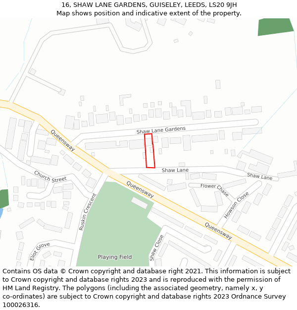 16, SHAW LANE GARDENS, GUISELEY, LEEDS, LS20 9JH: Location map and indicative extent of plot