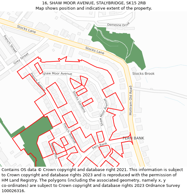 16, SHAW MOOR AVENUE, STALYBRIDGE, SK15 2RB: Location map and indicative extent of plot