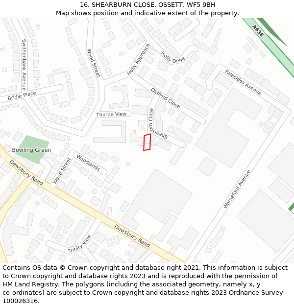 16, SHEARBURN CLOSE, OSSETT, WF5 9BH: Location map and indicative extent of plot