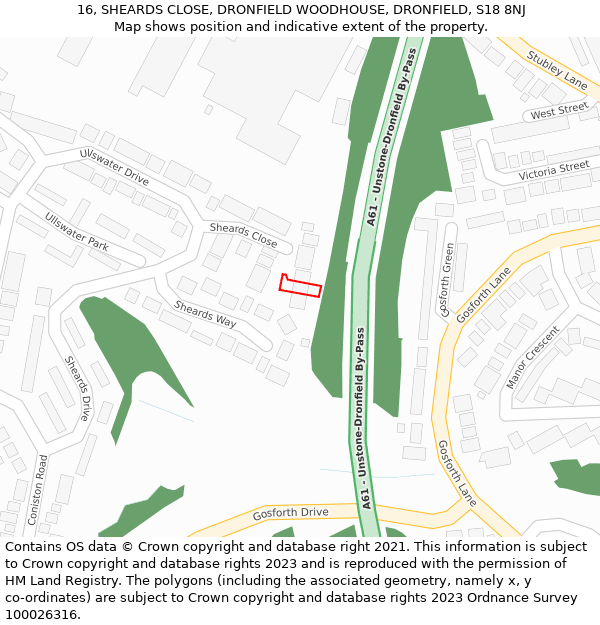 16, SHEARDS CLOSE, DRONFIELD WOODHOUSE, DRONFIELD, S18 8NJ: Location map and indicative extent of plot