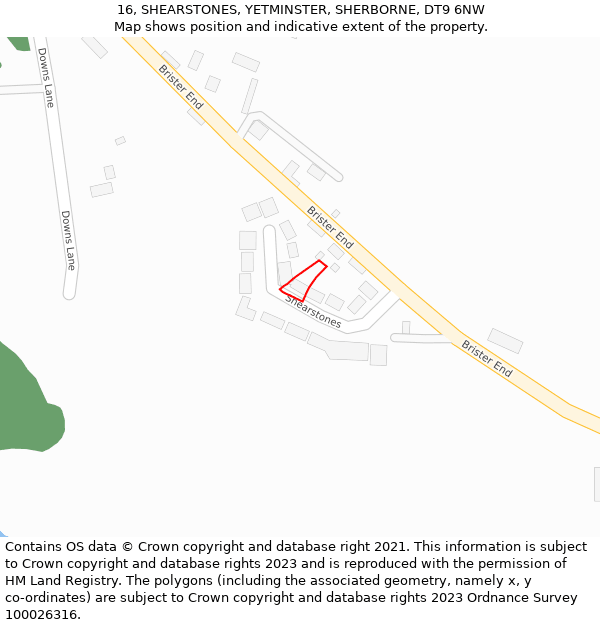 16, SHEARSTONES, YETMINSTER, SHERBORNE, DT9 6NW: Location map and indicative extent of plot