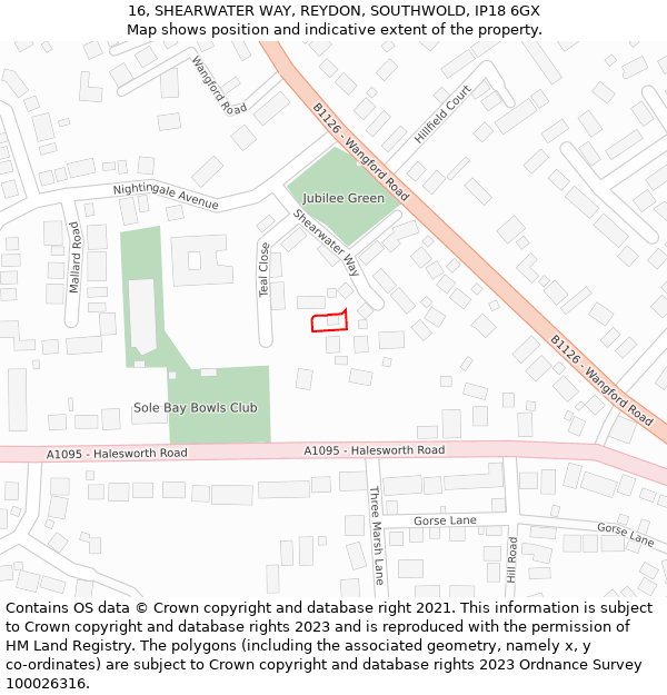 16, SHEARWATER WAY, REYDON, SOUTHWOLD, IP18 6GX: Location map and indicative extent of plot