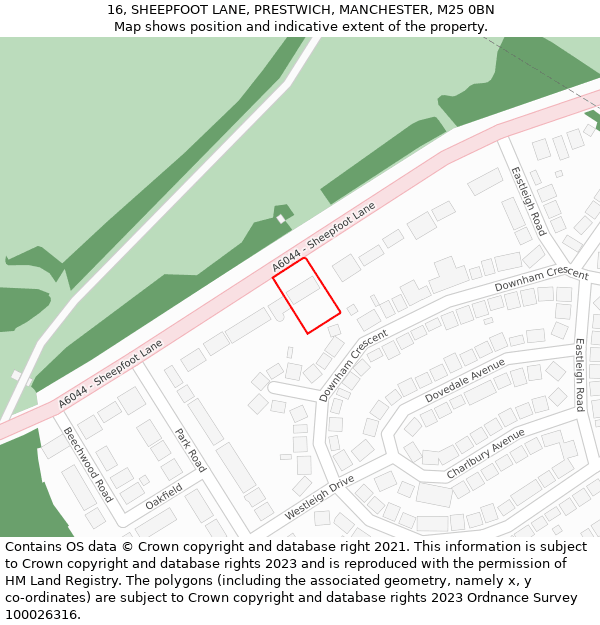 16, SHEEPFOOT LANE, PRESTWICH, MANCHESTER, M25 0BN: Location map and indicative extent of plot