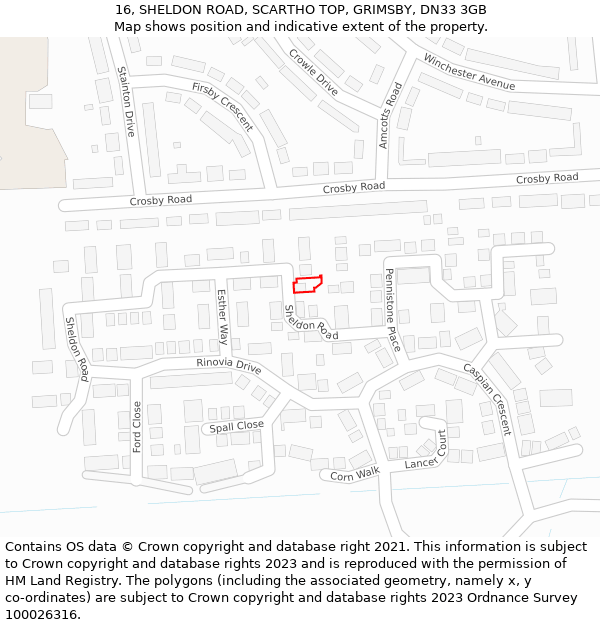 16, SHELDON ROAD, SCARTHO TOP, GRIMSBY, DN33 3GB: Location map and indicative extent of plot