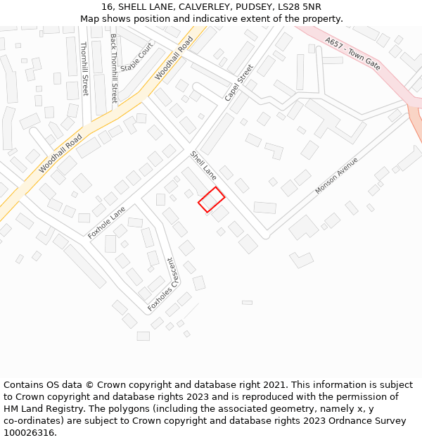 16, SHELL LANE, CALVERLEY, PUDSEY, LS28 5NR: Location map and indicative extent of plot