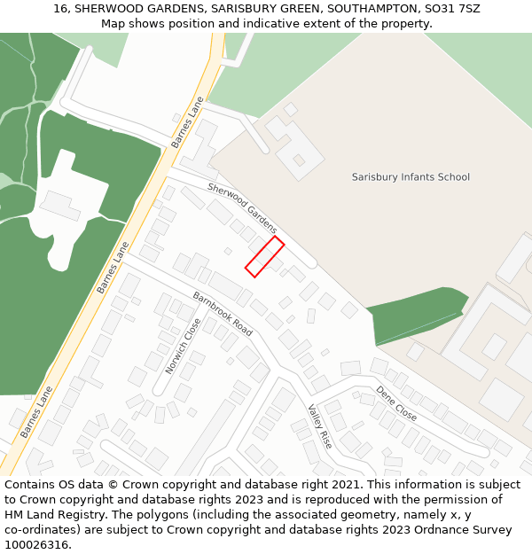 16, SHERWOOD GARDENS, SARISBURY GREEN, SOUTHAMPTON, SO31 7SZ: Location map and indicative extent of plot