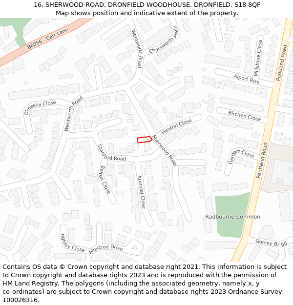 16, SHERWOOD ROAD, DRONFIELD WOODHOUSE, DRONFIELD, S18 8QF: Location map and indicative extent of plot