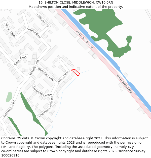 16, SHILTON CLOSE, MIDDLEWICH, CW10 0RN: Location map and indicative extent of plot