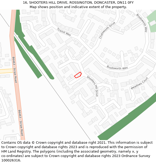 16, SHOOTERS HILL DRIVE, ROSSINGTON, DONCASTER, DN11 0FY: Location map and indicative extent of plot