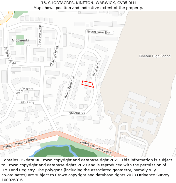 16, SHORTACRES, KINETON, WARWICK, CV35 0LH: Location map and indicative extent of plot