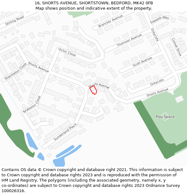 16, SHORTS AVENUE, SHORTSTOWN, BEDFORD, MK42 0FB: Location map and indicative extent of plot