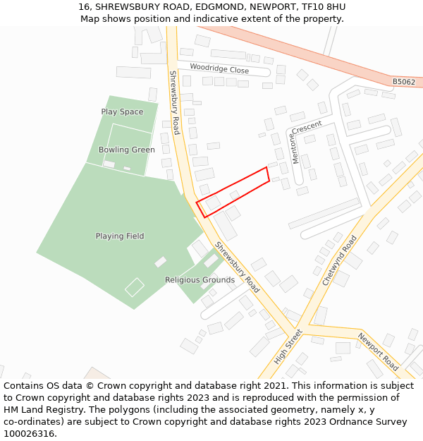 16, SHREWSBURY ROAD, EDGMOND, NEWPORT, TF10 8HU: Location map and indicative extent of plot