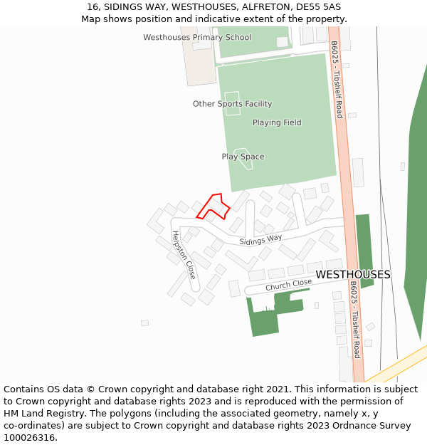 16, SIDINGS WAY, WESTHOUSES, ALFRETON, DE55 5AS: Location map and indicative extent of plot