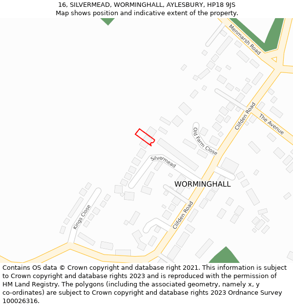 16, SILVERMEAD, WORMINGHALL, AYLESBURY, HP18 9JS: Location map and indicative extent of plot