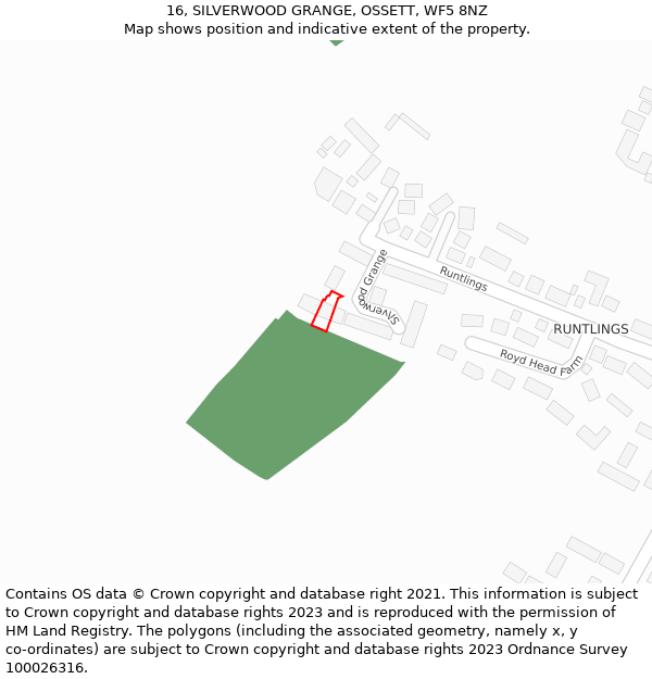 16, SILVERWOOD GRANGE, OSSETT, WF5 8NZ: Location map and indicative extent of plot