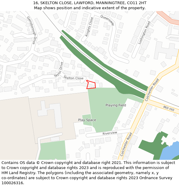 16, SKELTON CLOSE, LAWFORD, MANNINGTREE, CO11 2HT: Location map and indicative extent of plot