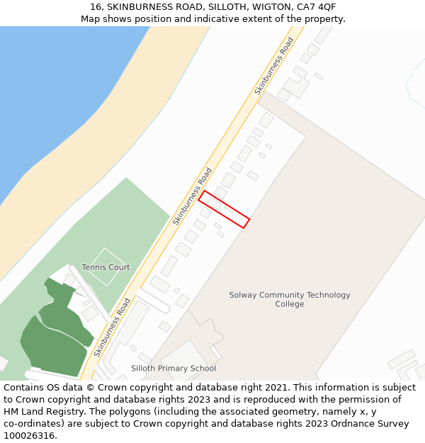 16, SKINBURNESS ROAD, SILLOTH, WIGTON, CA7 4QF: Location map and indicative extent of plot