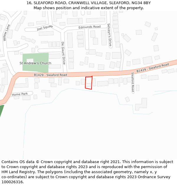 16, SLEAFORD ROAD, CRANWELL VILLAGE, SLEAFORD, NG34 8BY: Location map and indicative extent of plot