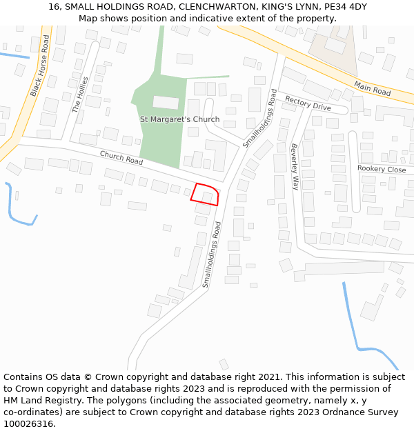 16, SMALL HOLDINGS ROAD, CLENCHWARTON, KING'S LYNN, PE34 4DY: Location map and indicative extent of plot