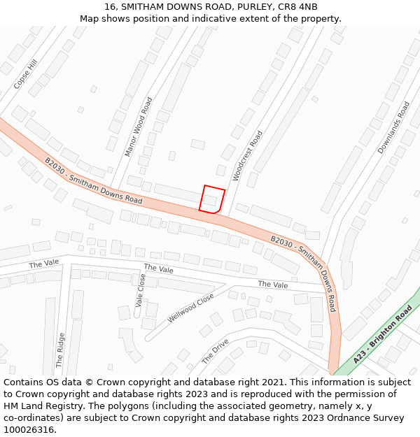 16, SMITHAM DOWNS ROAD, PURLEY, CR8 4NB: Location map and indicative extent of plot